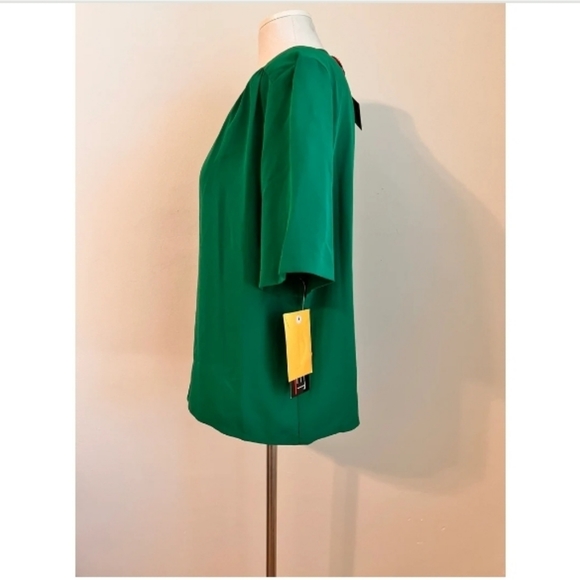 M/L Emerald Green Deadstock Koret Embroidered Neckline Silky Blouse - Picture 3 of 8
